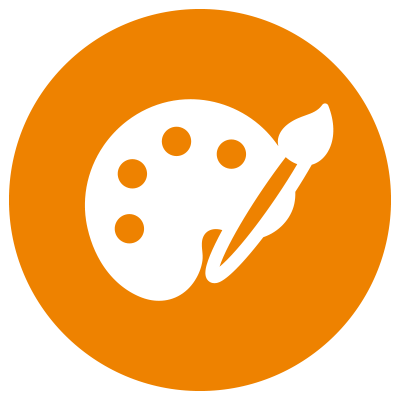 Orange icon showing paintbrush and palette